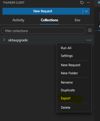 Thunder Client Export Button